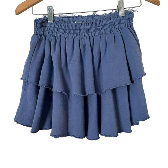 Aerie Weekend Ruffle Tiered Mini Skirt Blue Terry Cloth Pull On Women's Size M - Picture 6 of 13
